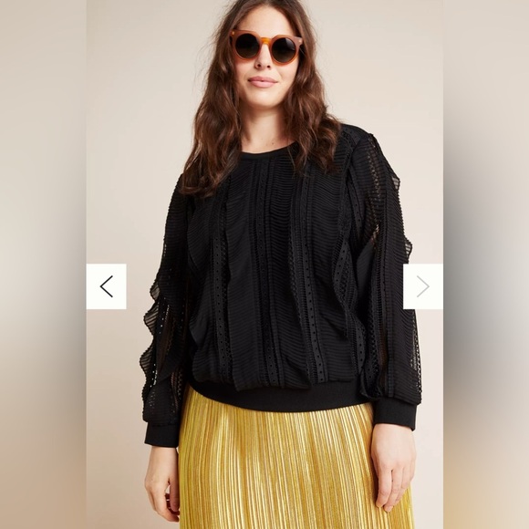 Anthropologie Daniel Rainn Black Lace Pleated Ruffle Blouse Size L - Picture 5 of 12